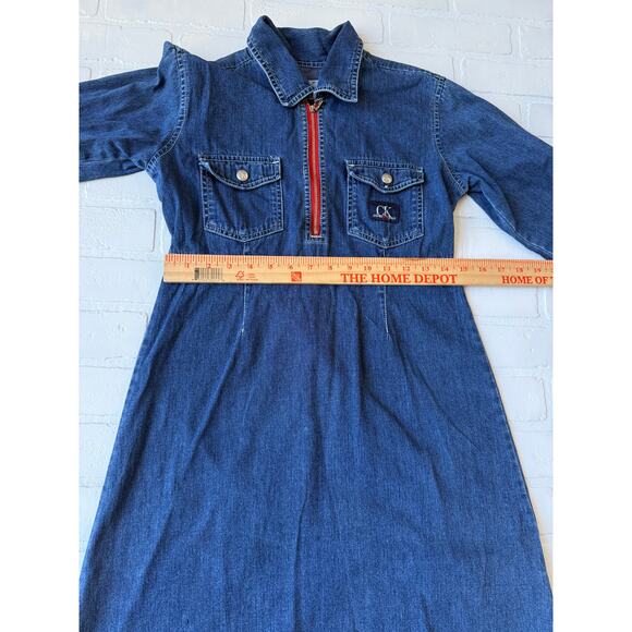 CALVIN KLEIN JEANS Blue Denim 100% Cotton Dress Red Accent Zipper sz 4 - Picture 4 of 7